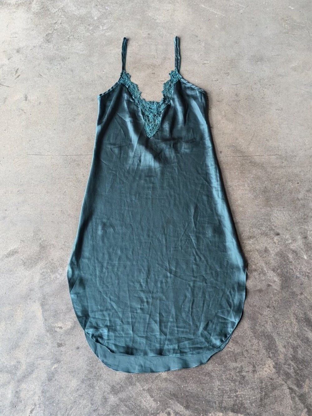 Vintage Alexandra Nicole Emerald Green Satin Midi Chemise Slip small